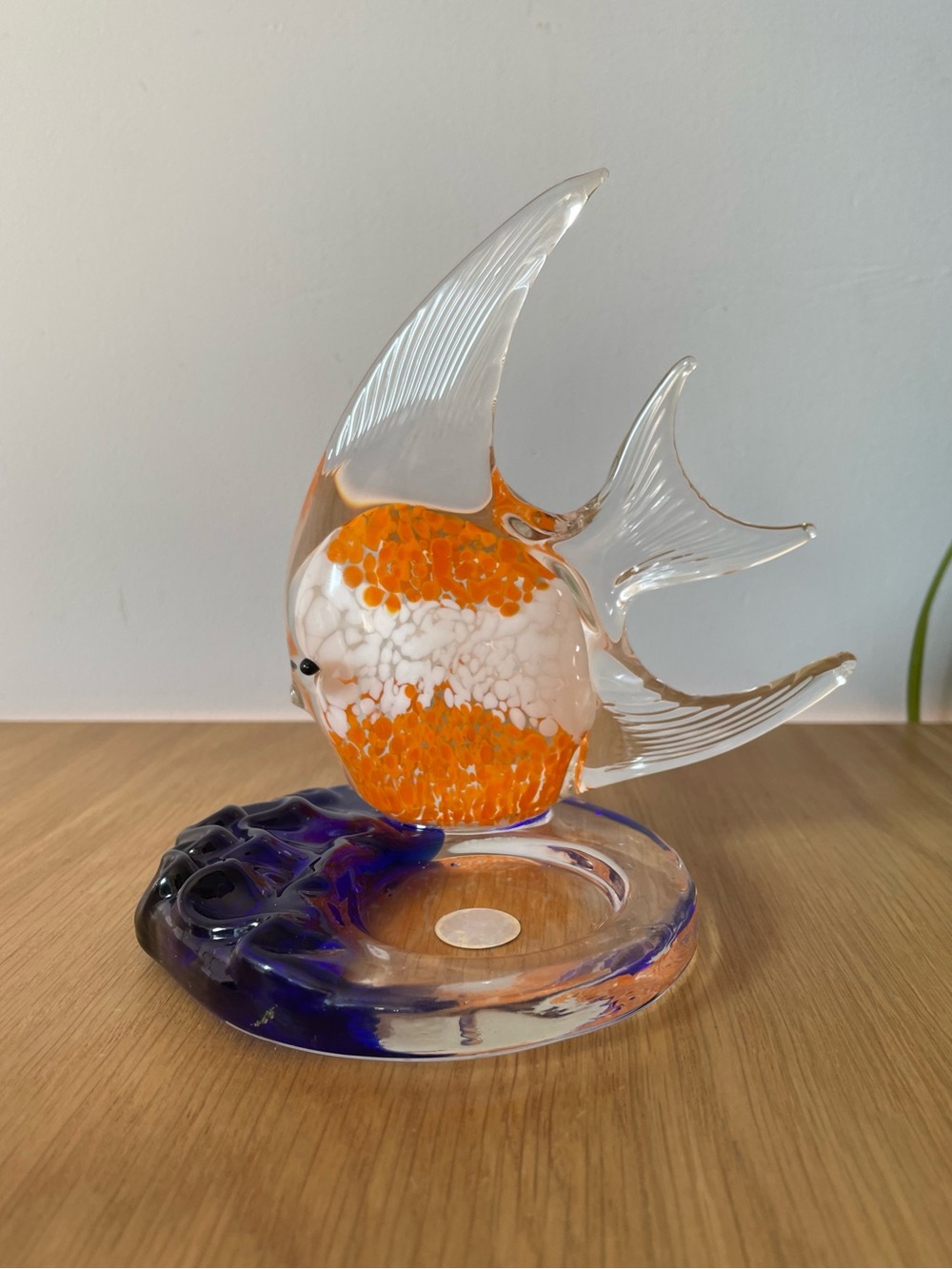 Vintage PartyLite Tropical Angel Fish Art Glass Votive Tealight Candle Holder